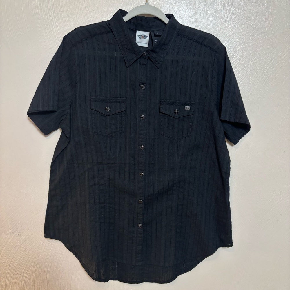 Harley Davidson Women's 2016 Biker Shirt‎ Snap Down Shirt Sleeve Black Size XL